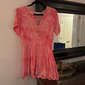 LoveShackFancy Pink Sheer Polka Dot Blouse